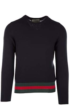 gucci maglione uomo blu rosso|Maglione blu con pattern logo Gucci .